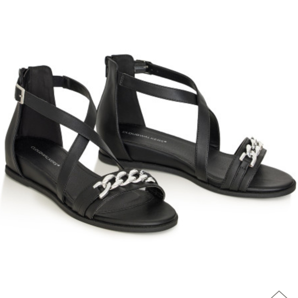 Cloudwalkers Black Sandals with Silver Chain Detail